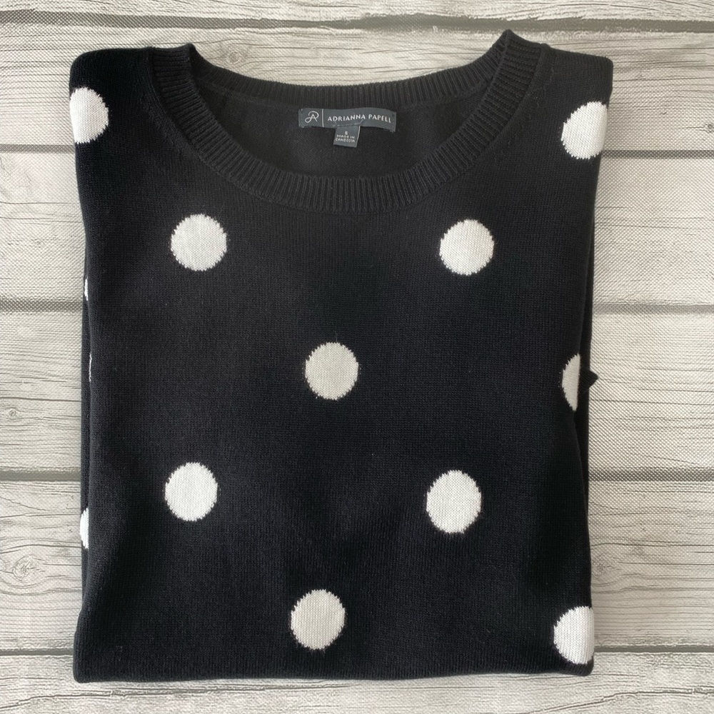 Adrienna Papell  Black Sweater with White Dots